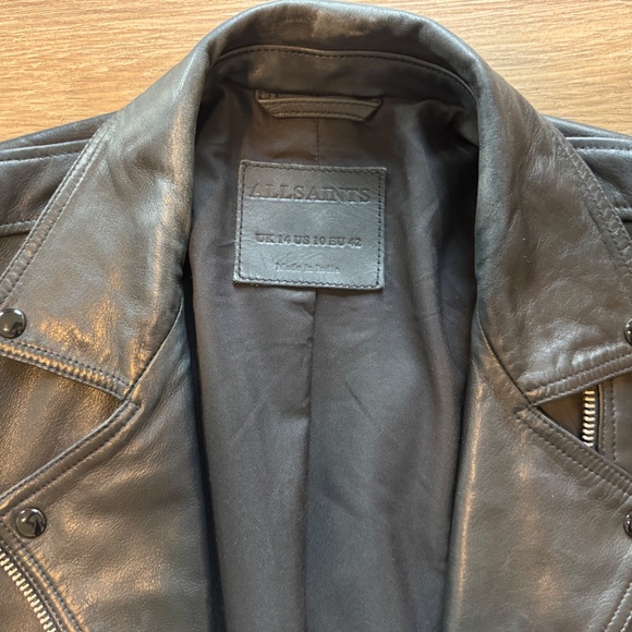 All Saints Dalby Leather Slim Fit Leather Biker Jacket - Picture 8 of 9